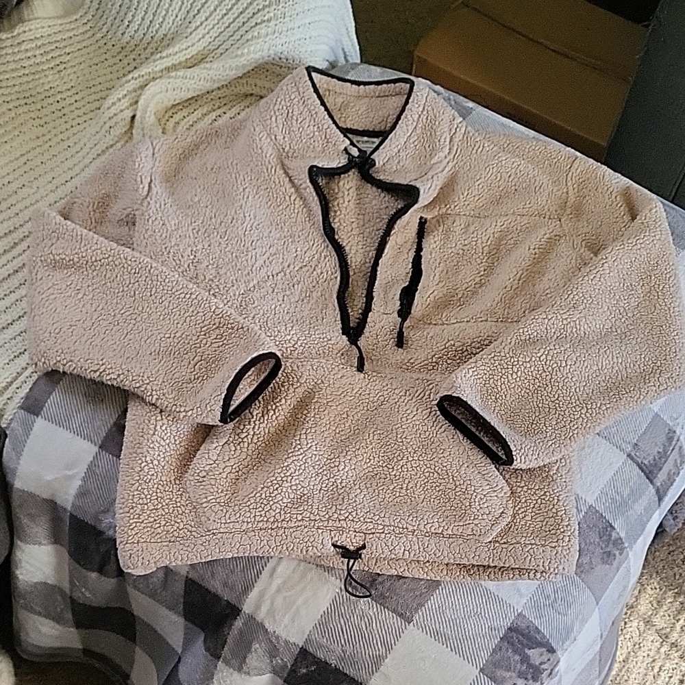 PINK by Victoria's Secret Cream Sherpa Half-zip Sweat Shirt